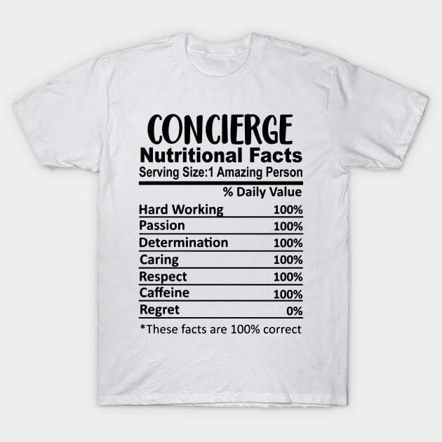 Concierge Nutrition Facts Funny T-Shirt by HeroGifts
